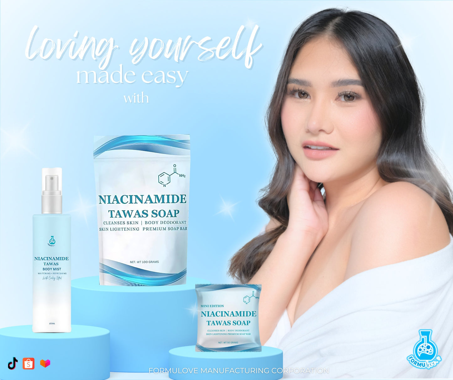Formulove Niacinamide Tawas Soap 100g, 50g, Mist 100mL