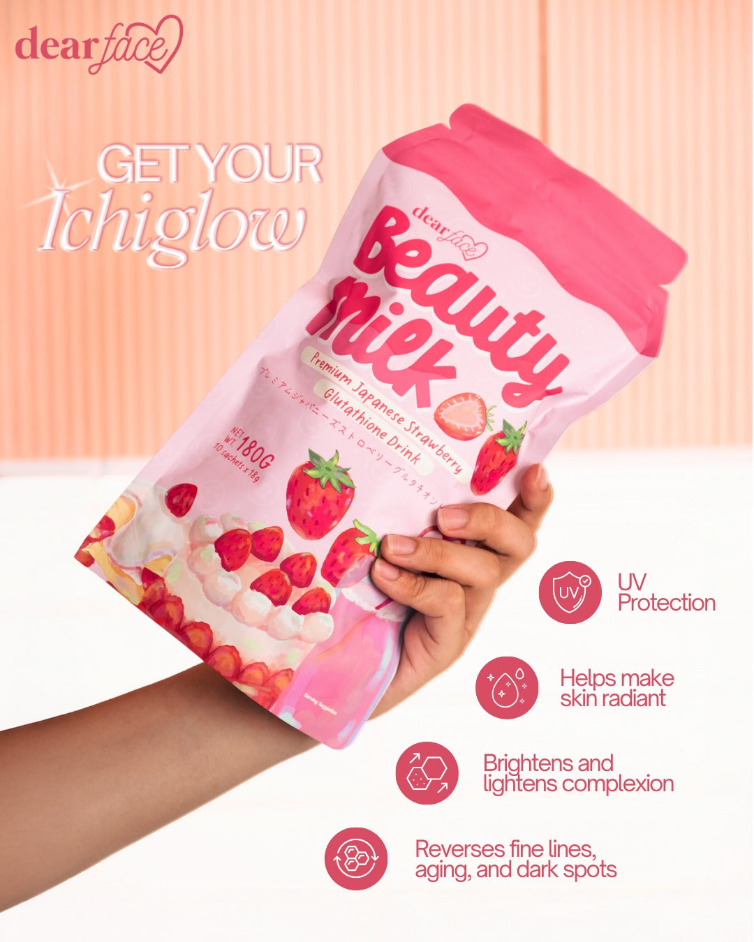 Dear Face Beauty Milk Ichigo Premium Japanese Strawberry Glutathione Drink Dear Face Beauty Milk Ichigo Premium Japanese Strawberry Glutathione Drink