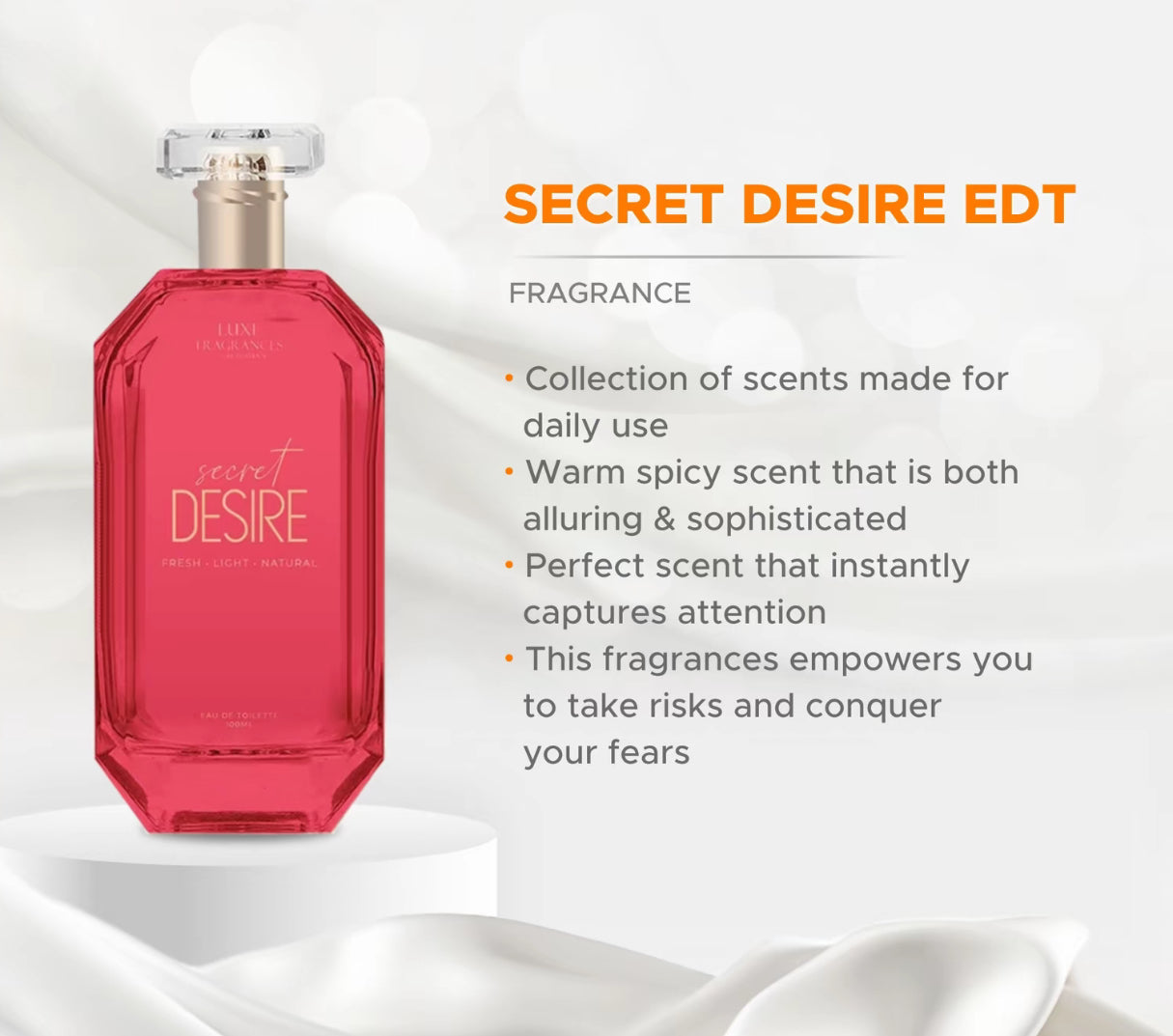 Luxe Fragrances by Luxe Organix Secret Desire | Sweet Serenity | Dreamy Bliss | Innocent Charm | Golden Hour EDT 100ml