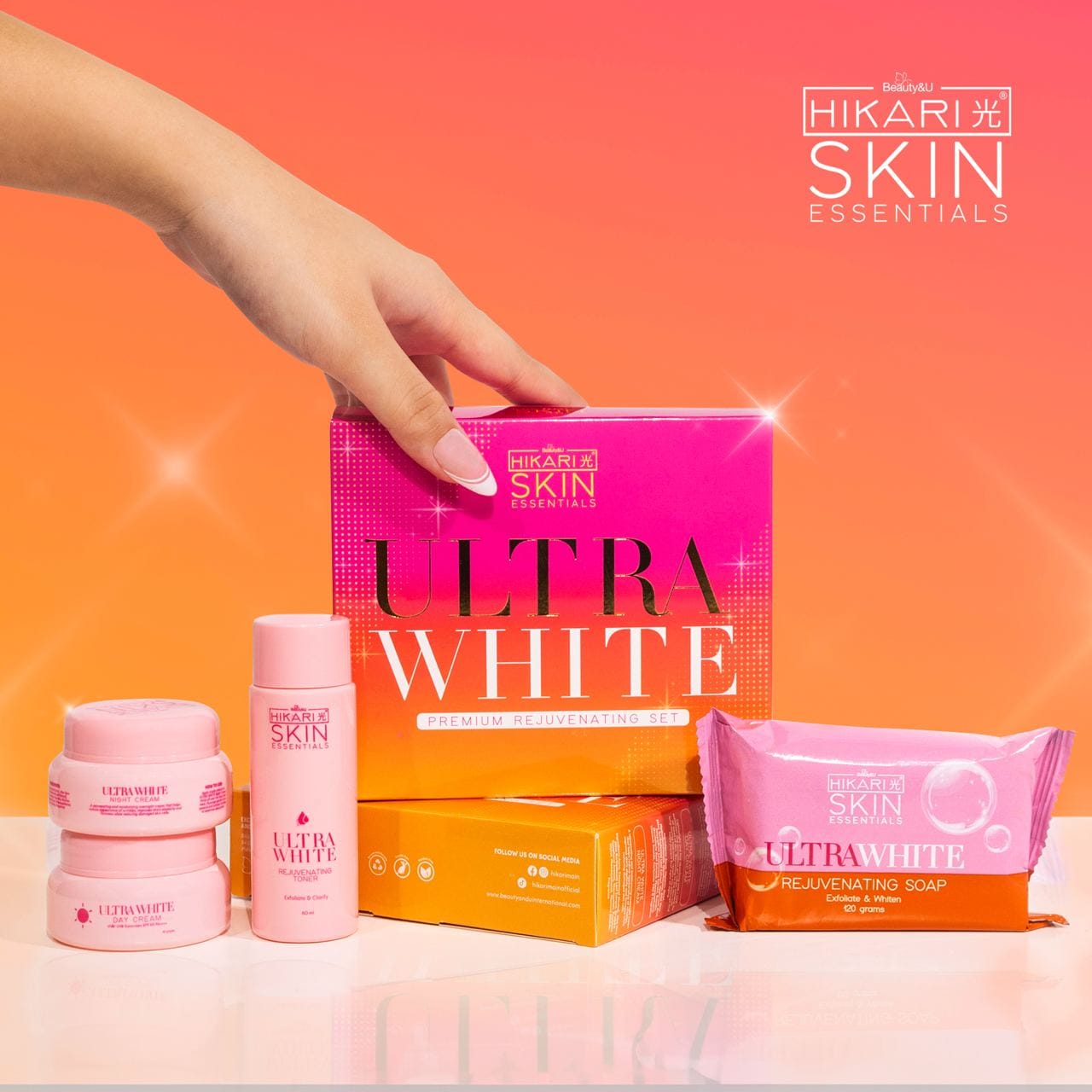 Hikari Skin Essentials Ultra White Premium Rejuv Set, Kojic Soap, Sunscreen