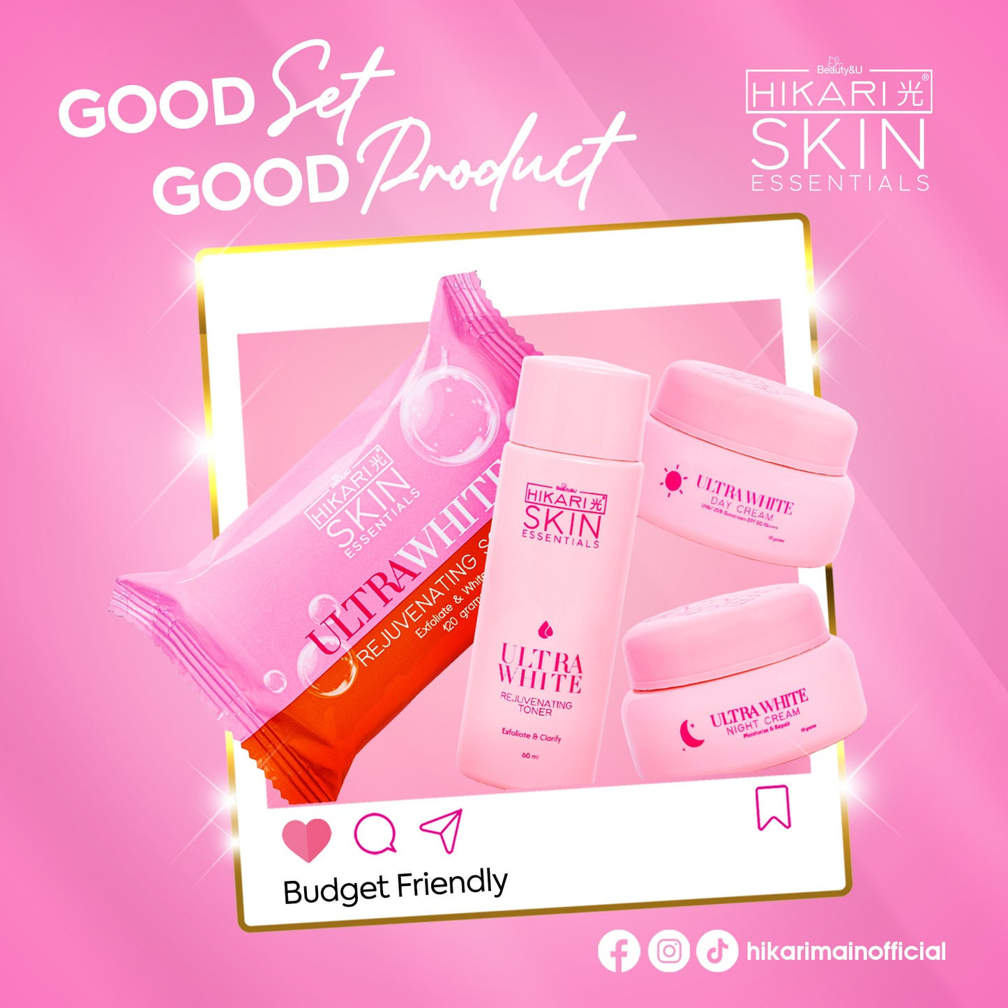 Hikari Skin Essentials Ultra White Premium Rejuv Set, Kojic Soap, Sunscreen