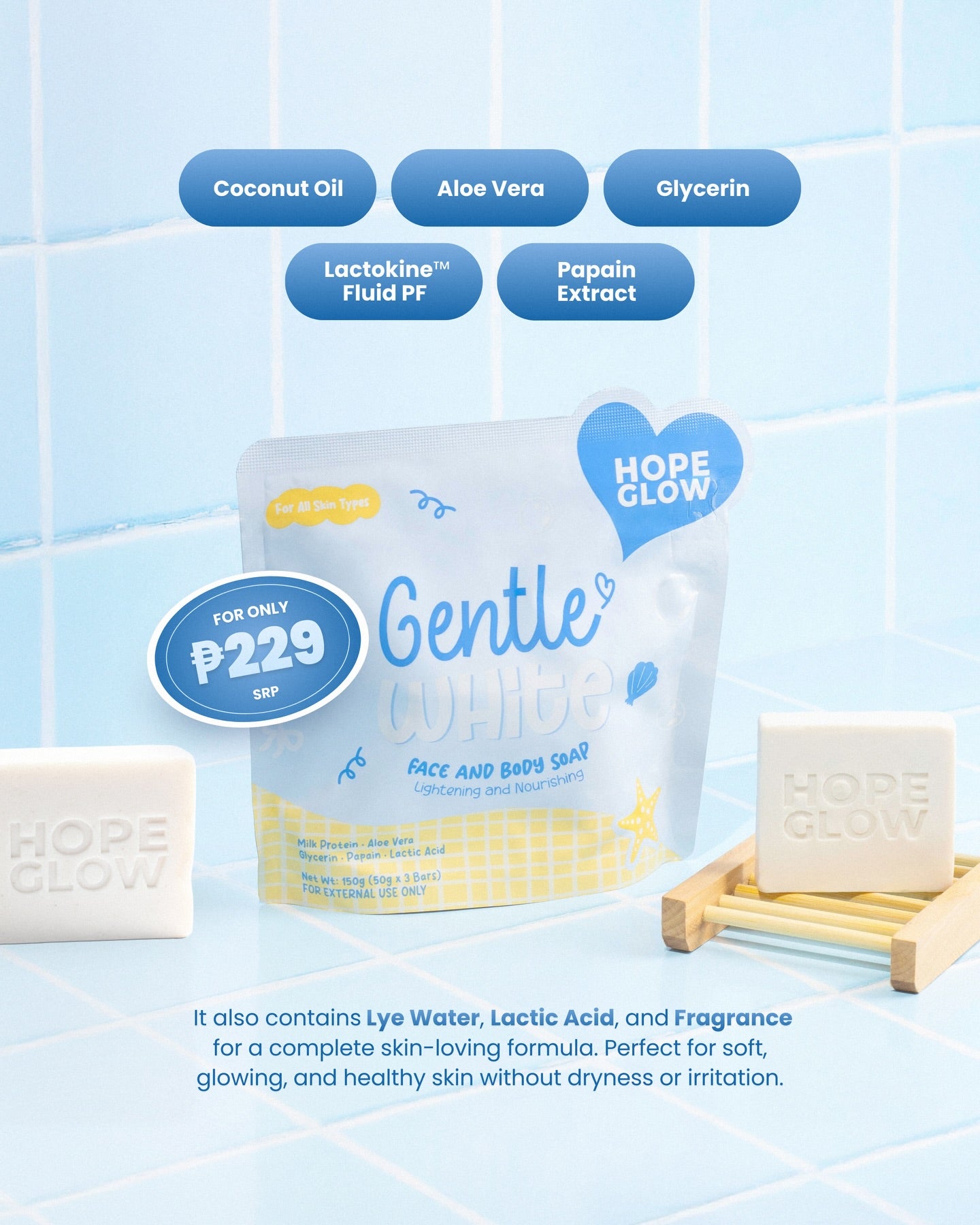 Luna Aura Hope Glow Gentle White Soap - 3 soap per pouch