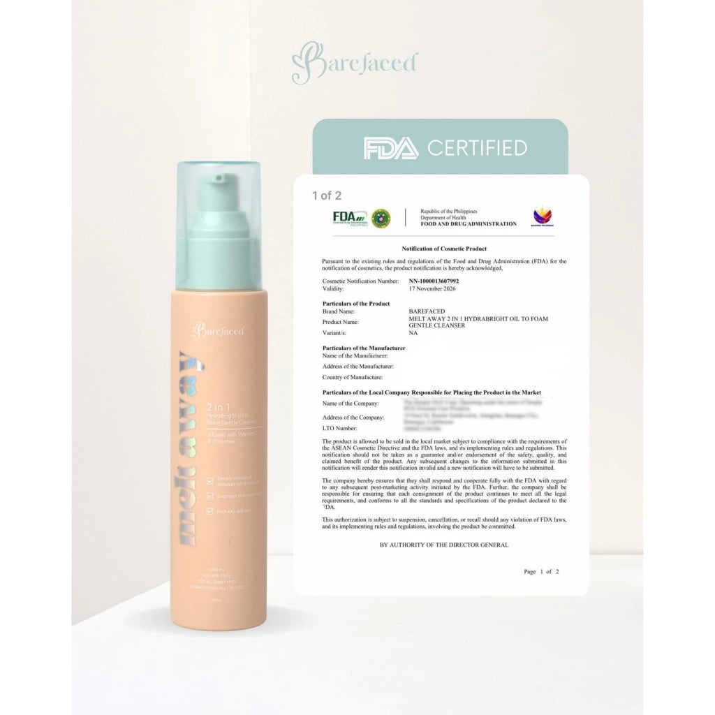 Barefaced Melt Away 2 in 1 Hydrabright Oil Foam Cleanser Face Make Up Remover Deep Cleansing Sulfate