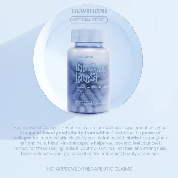 New Moon Bouncy Boost Collagen + Biotin 500mg 60 CAPSULE with Hydrolyzed Marine Collagen, Biotin