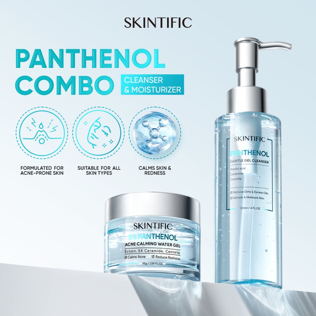 SKINTIFIC 5% Panthenol Acne Calming Water Gel Moisturizer 45g Gentle Gel Cleanser 80m