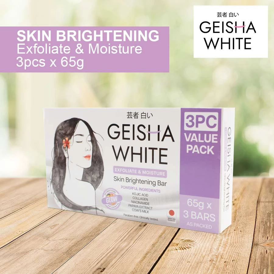 Geisha White GLOW, Exfoliate & Moisture, Skin Brightening Bar 65gx3