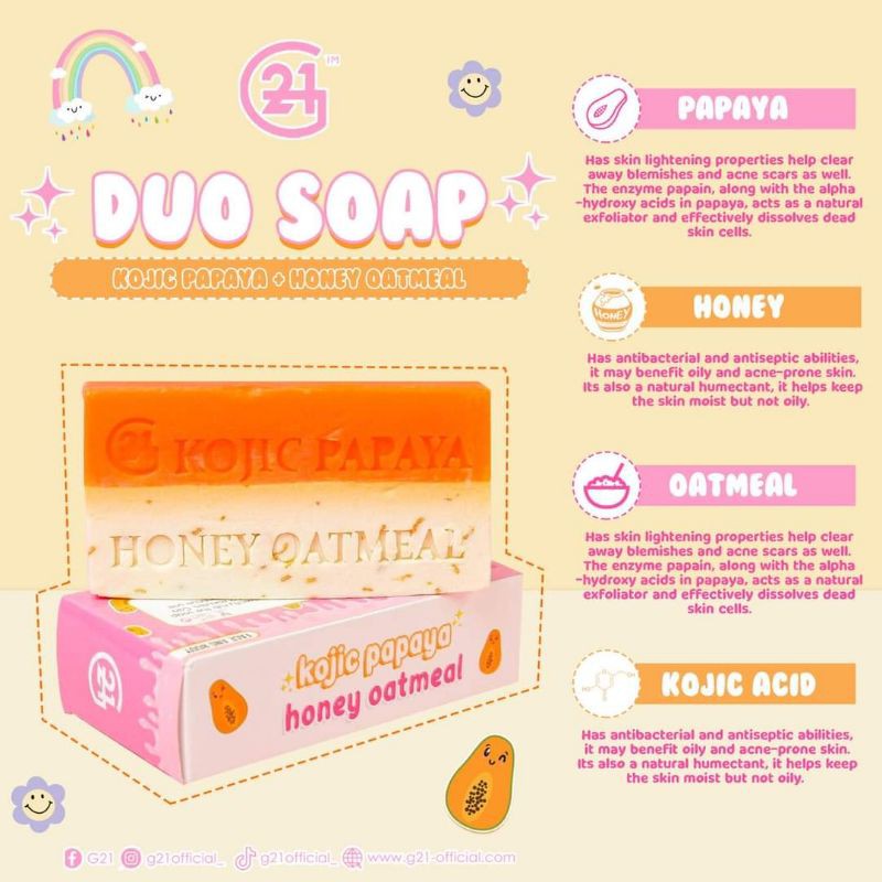 G21 Duo Soap Kojic Papaya + Honey Oatmeal