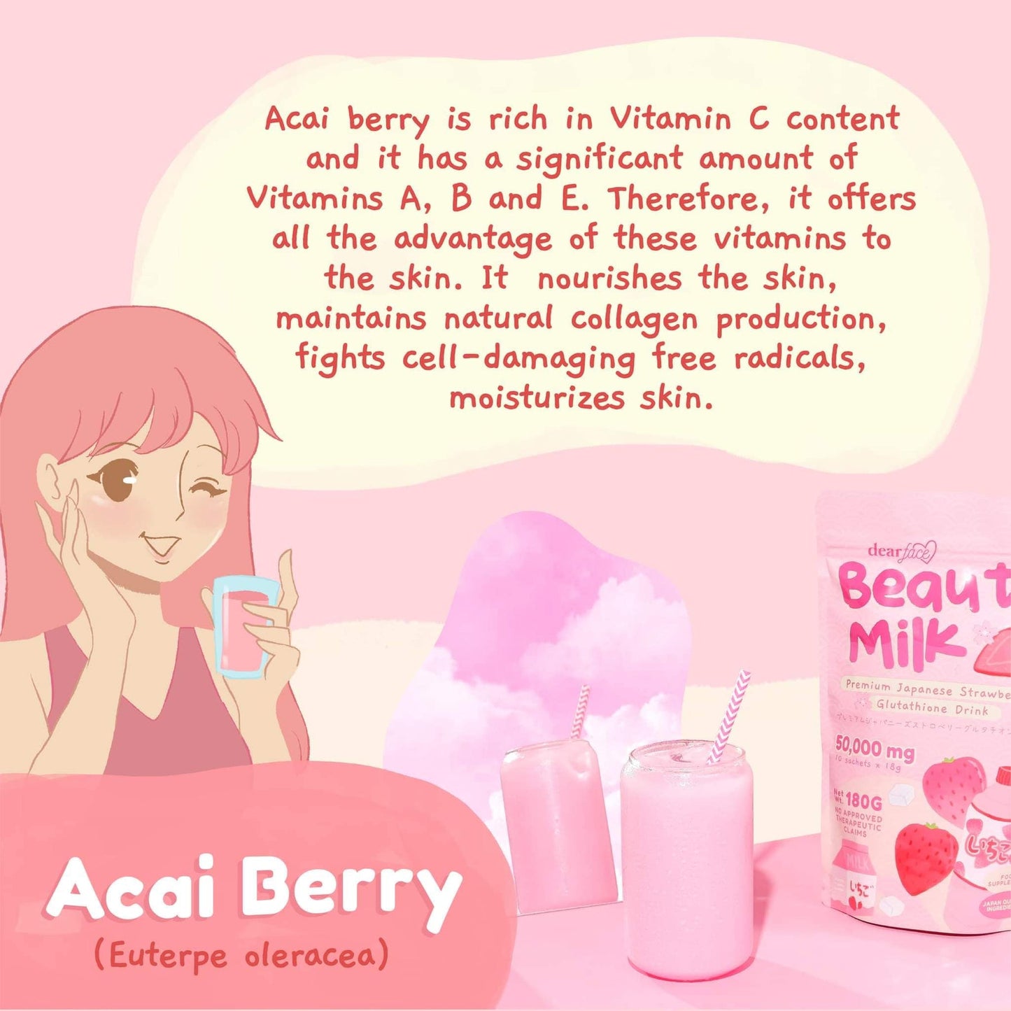Dear Face Beauty Milk Ichigo Premium Japanese Strawberry Glutathione Drink