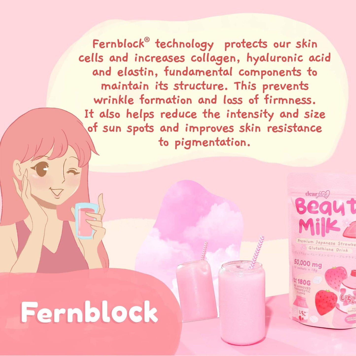 Dear Face Beauty Milk Ichigo Premium Japanese Strawberry Glutathione Drink