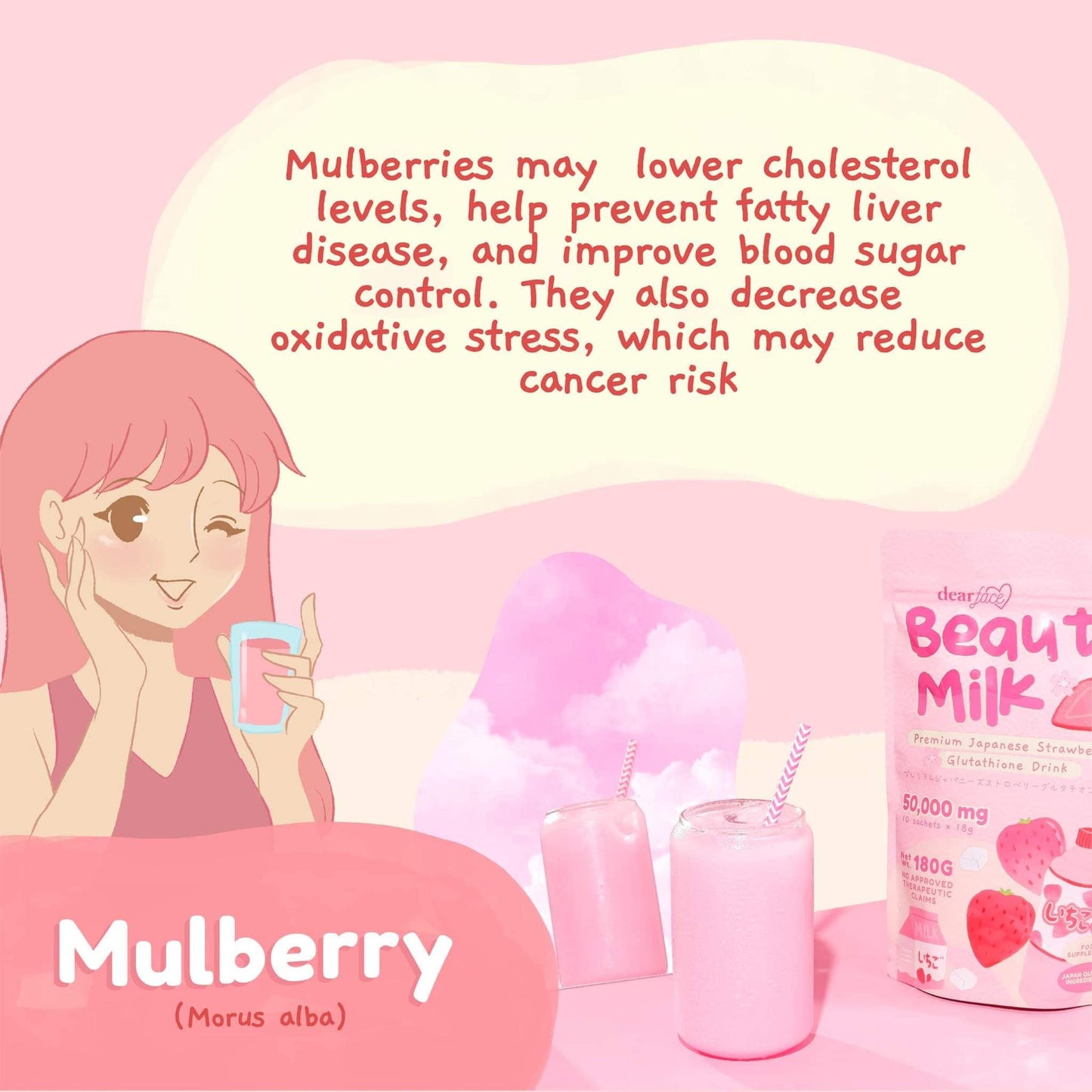 Dear Face Beauty Milk Ichigo Premium Japanese Strawberry Glutathione Drink