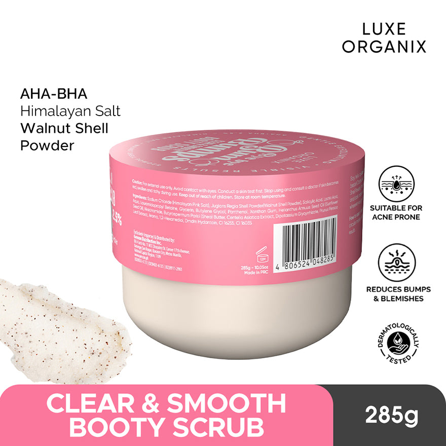 LUXE ORGANIX BYE BYE BUM BUMPS CLEAR & SMOOTH BOOTY SCRUB 285G