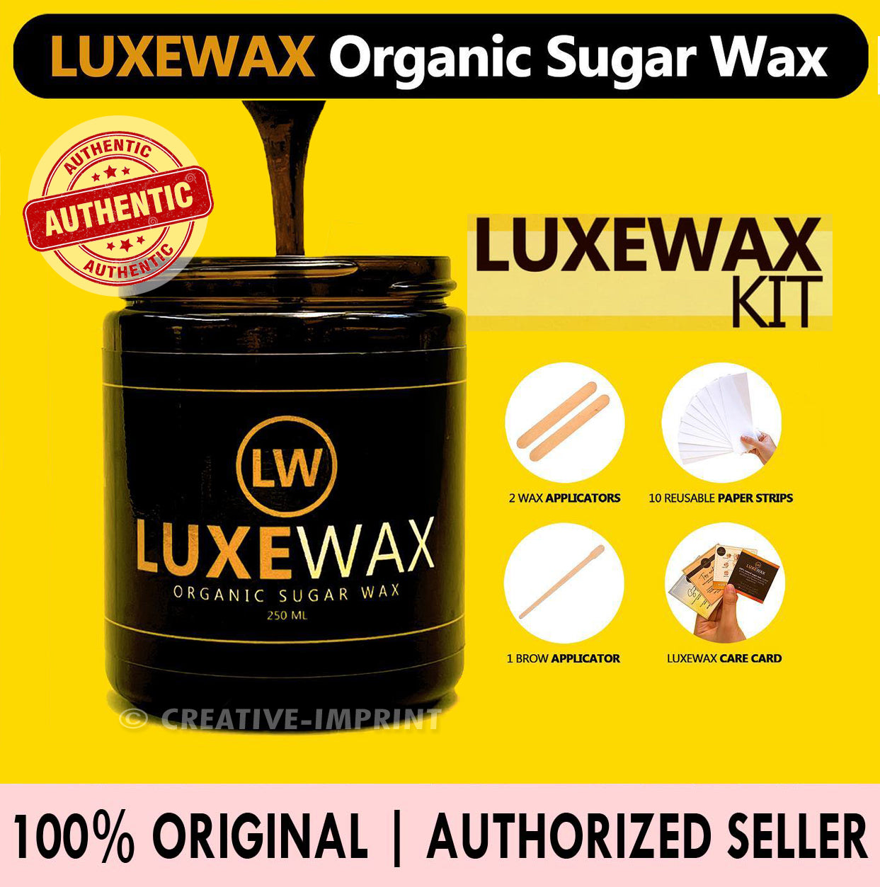 Luxewax Organic Sugar Wax Kit or Sunflower Oil (Jar, Wax & Brow Applicators, Strips, Care Card) (Authentic, Authorized Seller) Luxe Wax Sugar Wax Hair Removal DIY