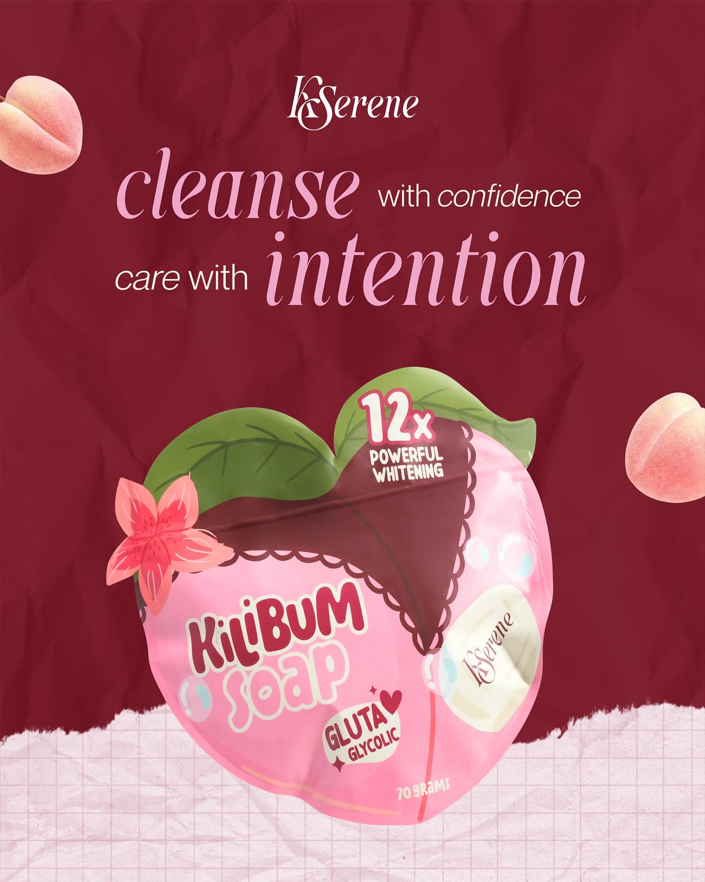 KSerene KiliBum Gluta Glycolic Whitening Soap – Underarm & Bum Care | 3 pcs x 70g / Pouch