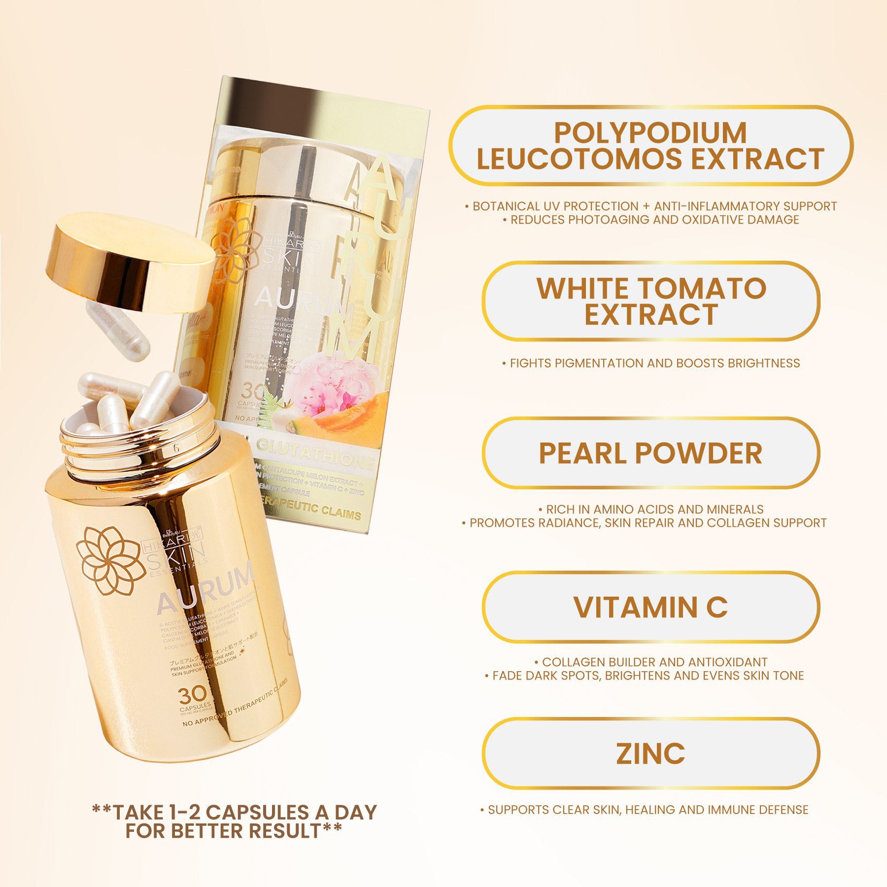 Hikari Skin Essentials Aurum Gluta Capsules 30s – Seak Beauty