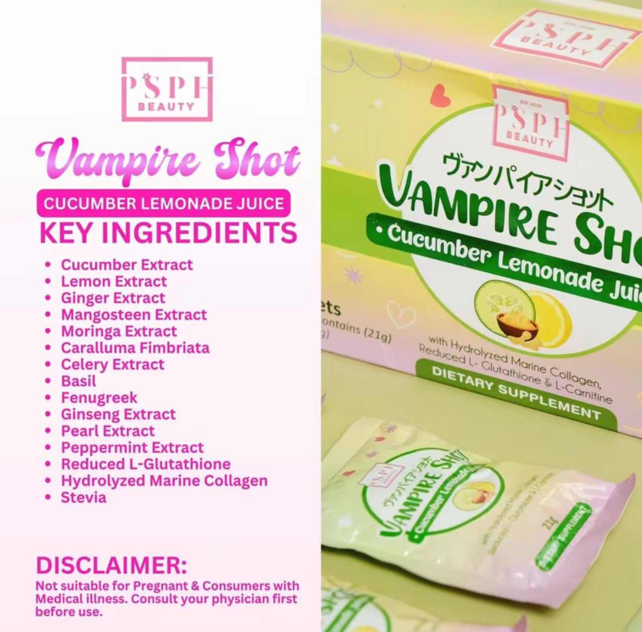 PSPH Beauty - Vampire Shot Cucumber Lemonade 15 sachets per pouch