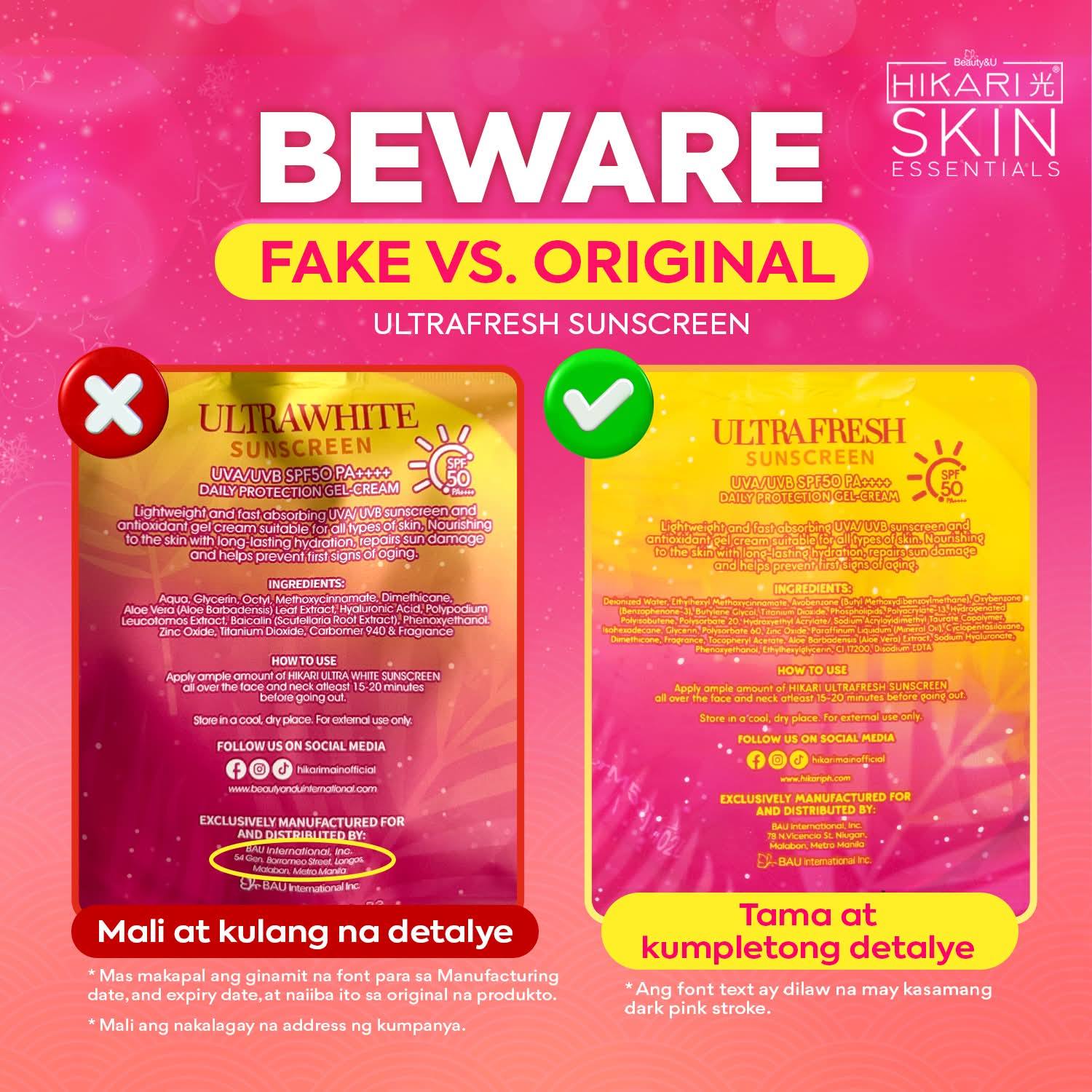 hikari glutathione fake vs original Hikari Ultrafresh Sunscreen SPF 50 PA++++ 50g