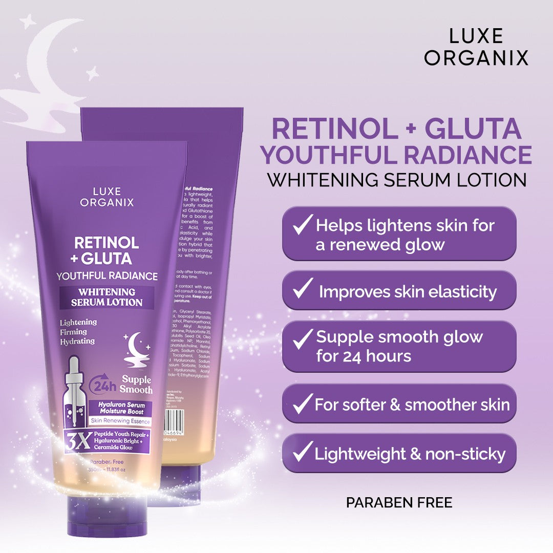 Luxe Organix | Milk + Gluta | Retinol+Gluta | Niacinamide+Arbutin Whitening Serum Lotion 350ml