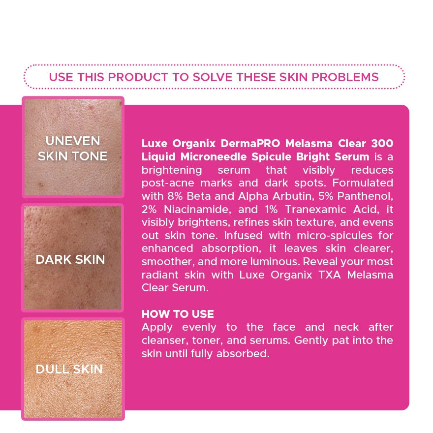 LUXE ORGANIX DermaPRO TXA Melasma Clear Exo-10 Exosome Bright Treatment Cream, Toner, Serum 30g