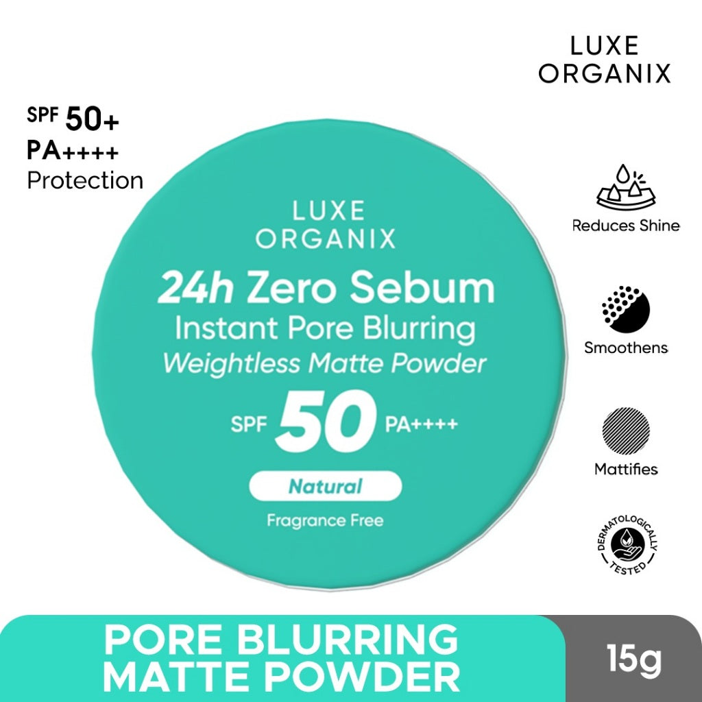 Luxe Organix 24H Zero Sebum Instant Pore Blurring Weightless Matte Powder SPF 50 PA++++ Natural | Translucent 15g