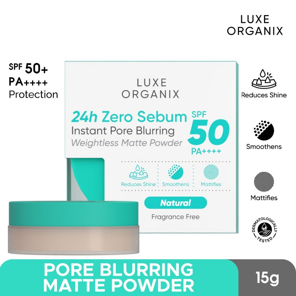 Luxe Organix 24H Zero Sebum Instant Pore Blurring Weightless Matte Powder SPF 50 PA++++ Natural | Translucent 15g