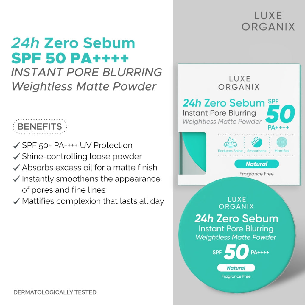 Luxe Organix 24H Zero Sebum Instant Pore Blurring Weightless Matte Powder SPF 50 PA++++ Natural | Translucent 15g