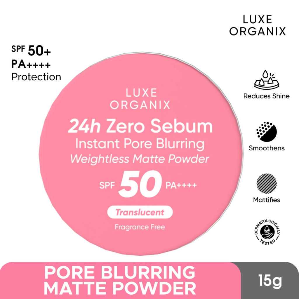 Luxe Organix 24H Zero Sebum Instant Pore Blurring Weightless Matte Powder SPF 50 PA++++ Natural | Translucent 15g