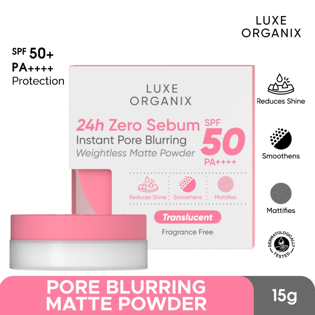 Luxe Organix 24H Zero Sebum Instant Pore Blurring Weightless Matte Powder SPF 50 PA++++ Natural | Translucent 15g