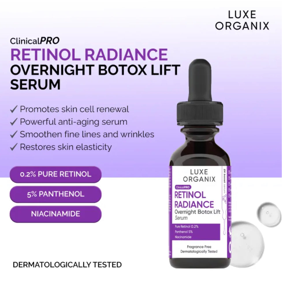 Luxe Organix ClinicalPRO Retinol Radiance Overnight Botox Lift Serum 3 ...