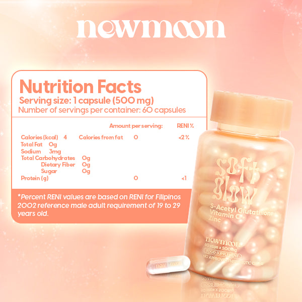 NEW MOON 500mg S-Acetyl Glutathione, Collagen & Vitamin | Glowing Beauty Supplement Capsules