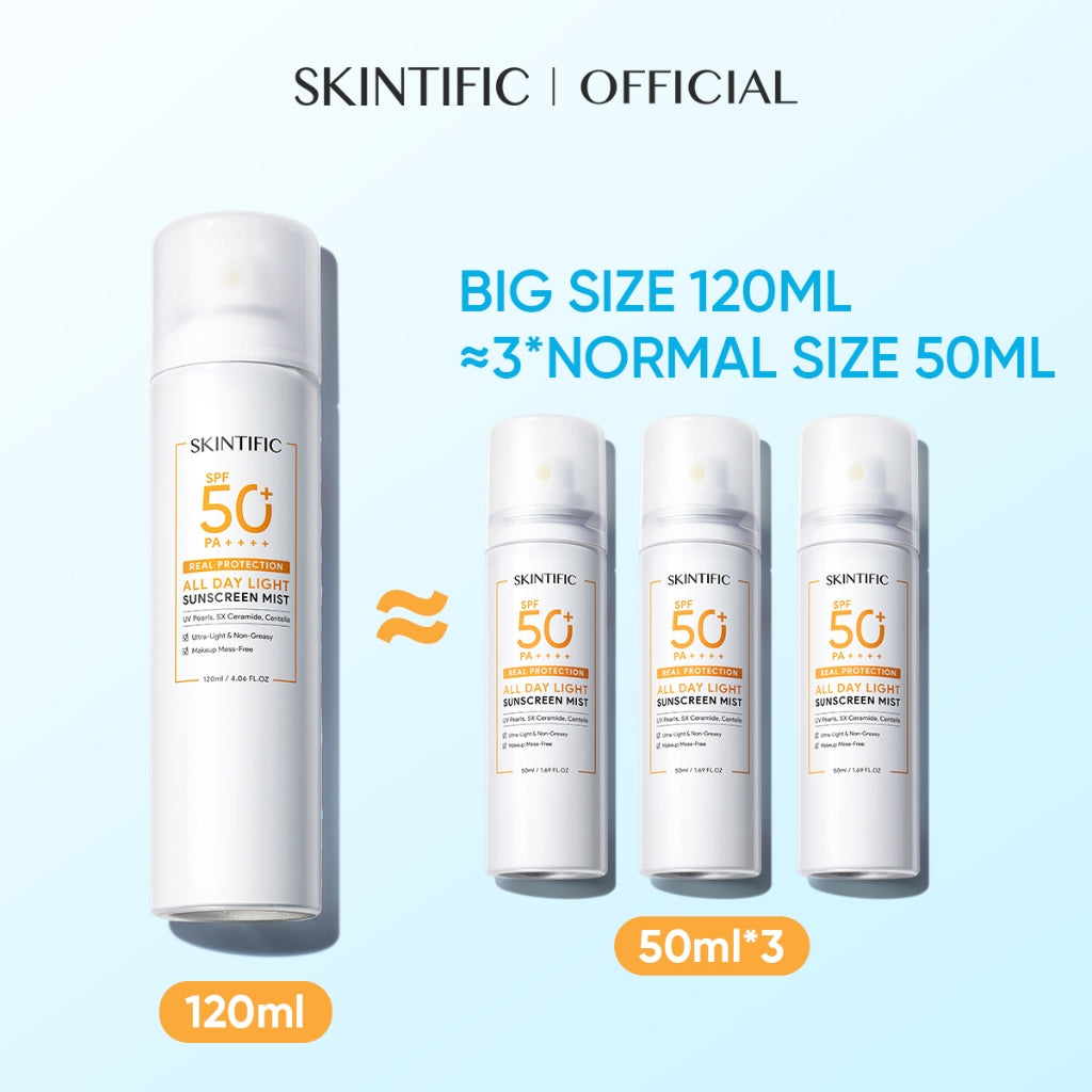 Skintific All Day Light Sunscreen Spray Spf50 Pa++++ Face/Body Brilliant Sunblock Mist Face And Body
