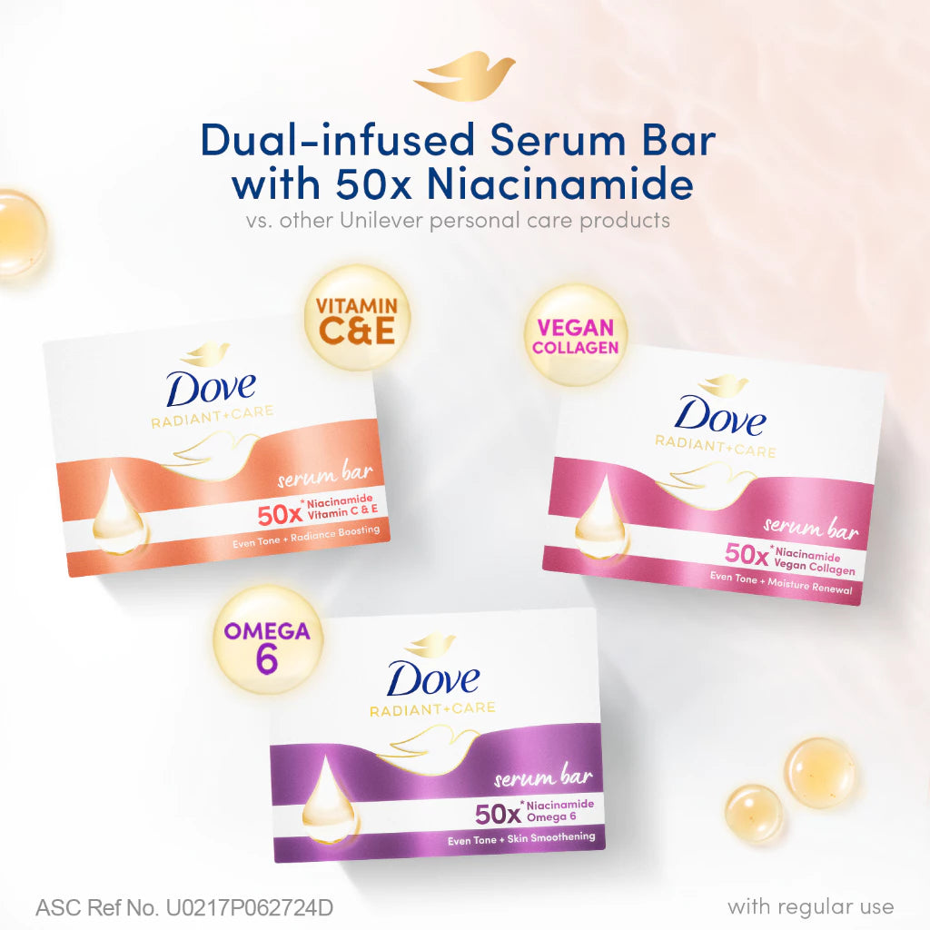 [BUNDLE OF 3] Dove Radiant + Care Serum Bar Niacinamide and Vegan Collagen 90g