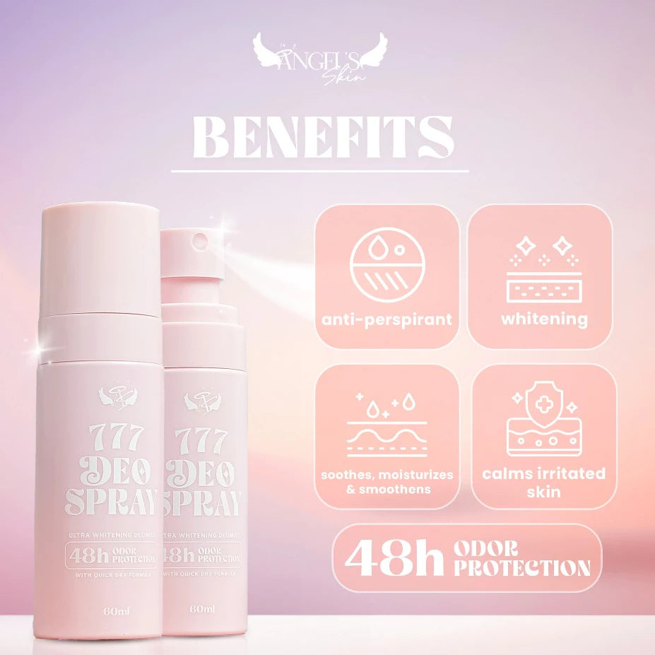 Angel Skin 777 Deo Spray Ultra Whitening Deodorant With Quick Dry Formula 48hrs Odor Protection - temp packaging
