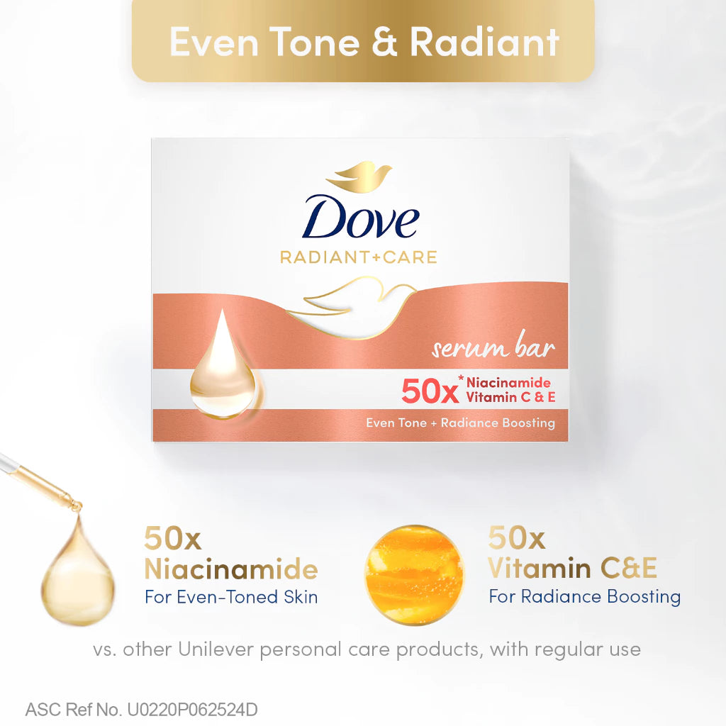 [BUNDLE OF 3] Dove Radiant + Care Serum Bar Niacinamide and Vitamin C&E 90g