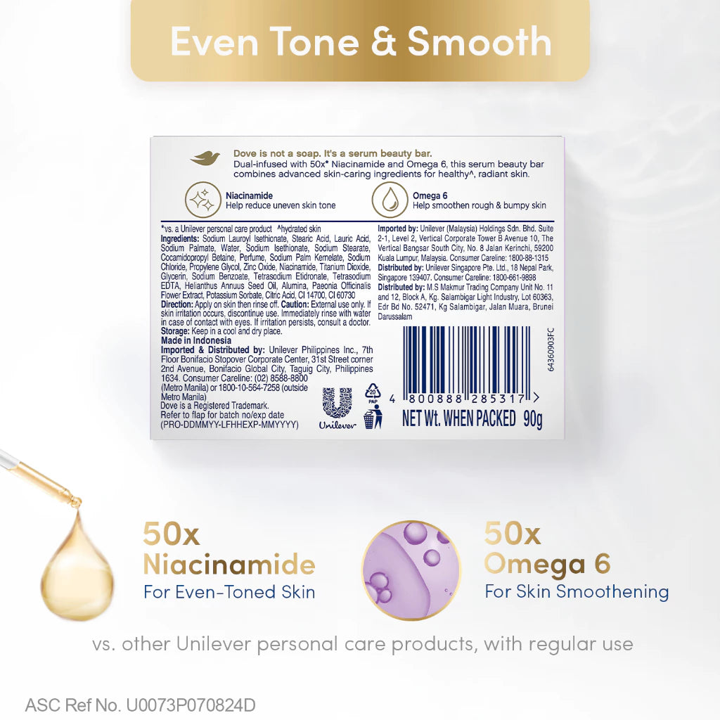 [BUNDLE OF 3] Dove Radiant + Care Serum Bar Niacinamide and Omega 6 90g