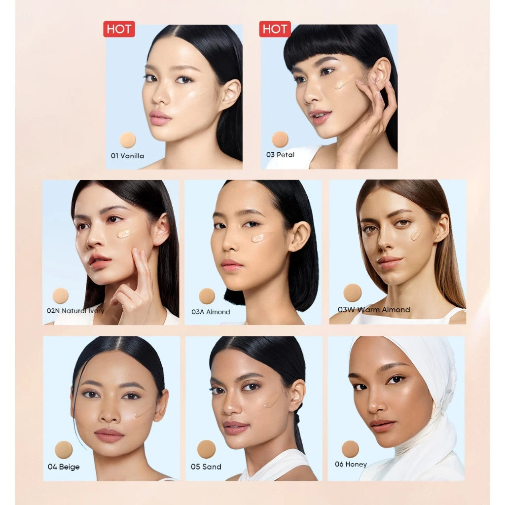 Skintific Cover All Perfect Cushion Powder Foundation Concealer Oil Control 12H Long Lasting