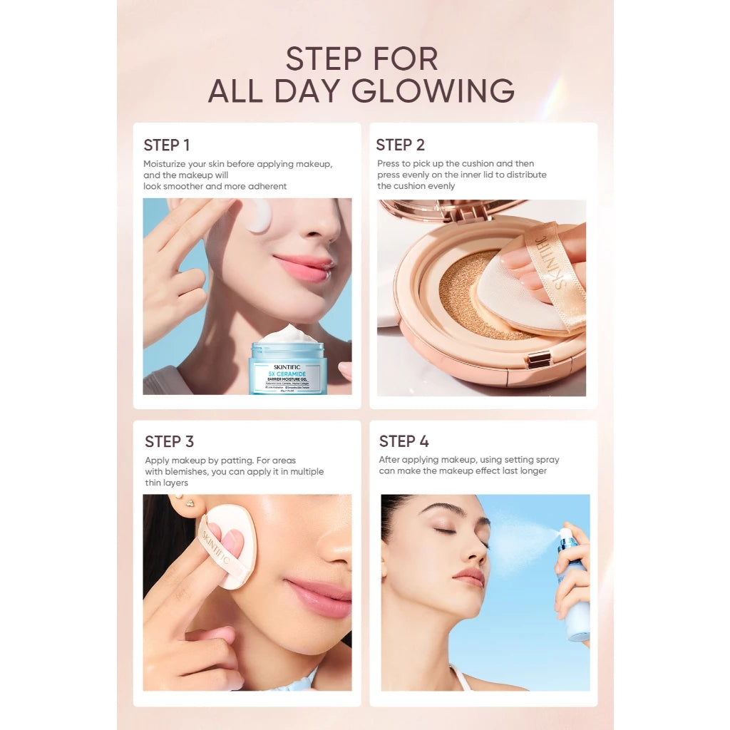 Skintific Cover All Perfect Cushion Powder Foundation Concealer Oil Control 12H Long Lasting