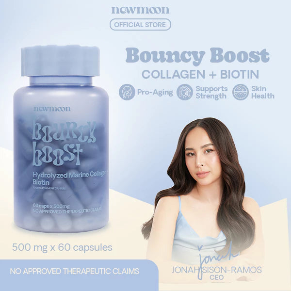 New Moon Bouncy Boost Collagen + Biotin 500mg 60 CAPSULE with Hydrolyzed Marine Collagen, Biotin