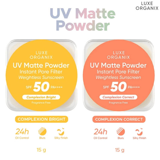 LUXE ORGANIX UV Matte Powder Instant Pore Filter Weightless Sunscreen Complexion Bright/ Correct 15g