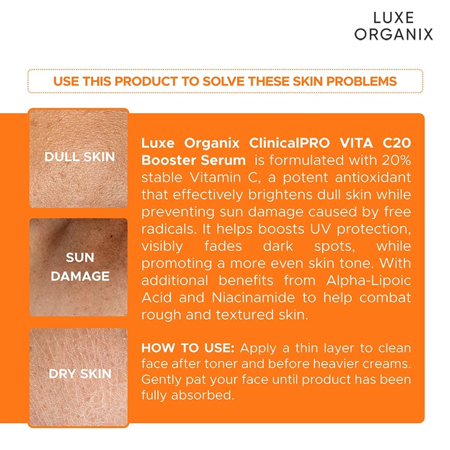 Luxe Organix ClinicalPRO Vita C20 Booster Bright UV Defense Serum 30ml