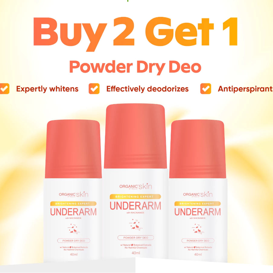 Organic Skin Japan Intensive Whitening Underarm Powder Dry Deodorant Under Arm Deo Roll on Set of 3