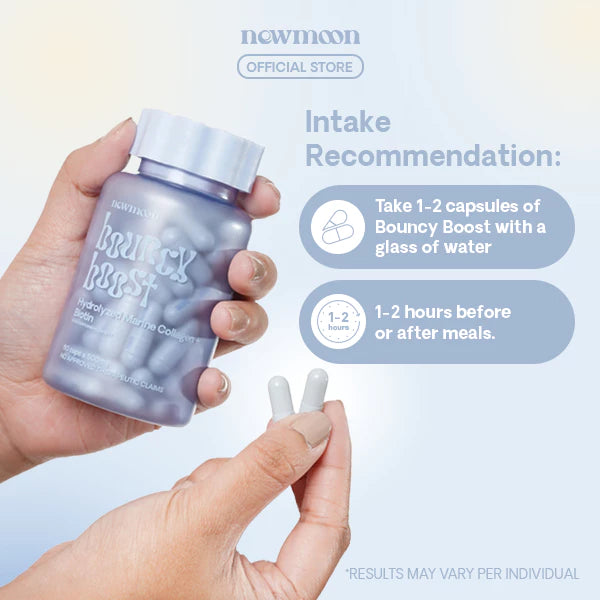 New Moon Bouncy Boost Collagen + Biotin 500mg 60 CAPSULE with Hydrolyzed Marine Collagen, Biotin