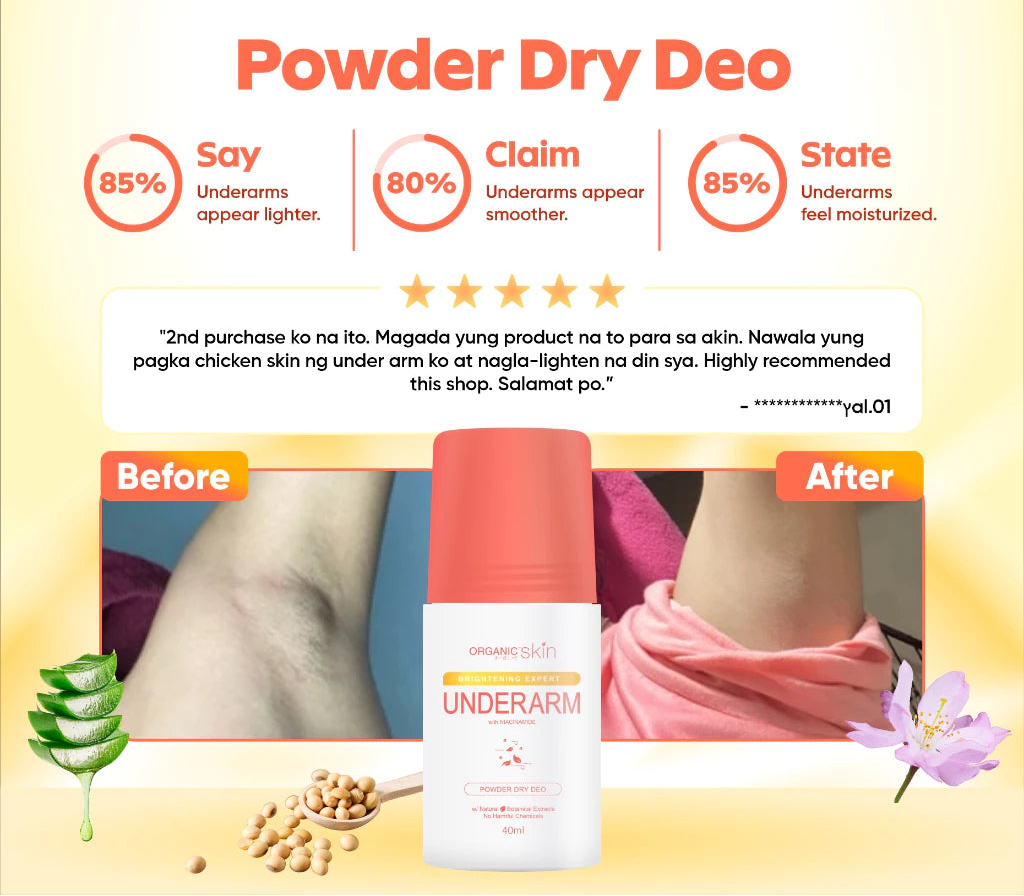 Organic Skin Japan Intensive Whitening Underarm Powder Dry Deodorant Under Arm Deo Roll on Set of 3