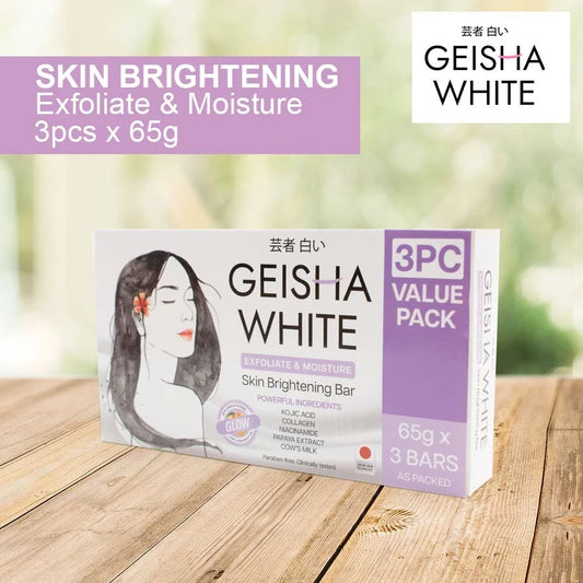Geisha White GLOW, Exfoliate & Moisture, Skin Brightening Bar 65gx3