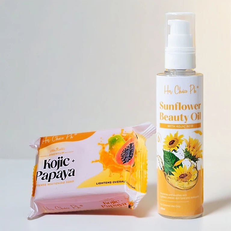 Her Choice Ph Set C Ultimate Whitening Combo: Kojic Soap, Whitening Lotion, Sunflower Oil