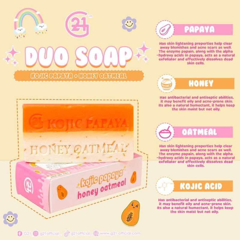 G21 Duo Soap Kojic Papaya Honey Oatmeal Seak Beauty