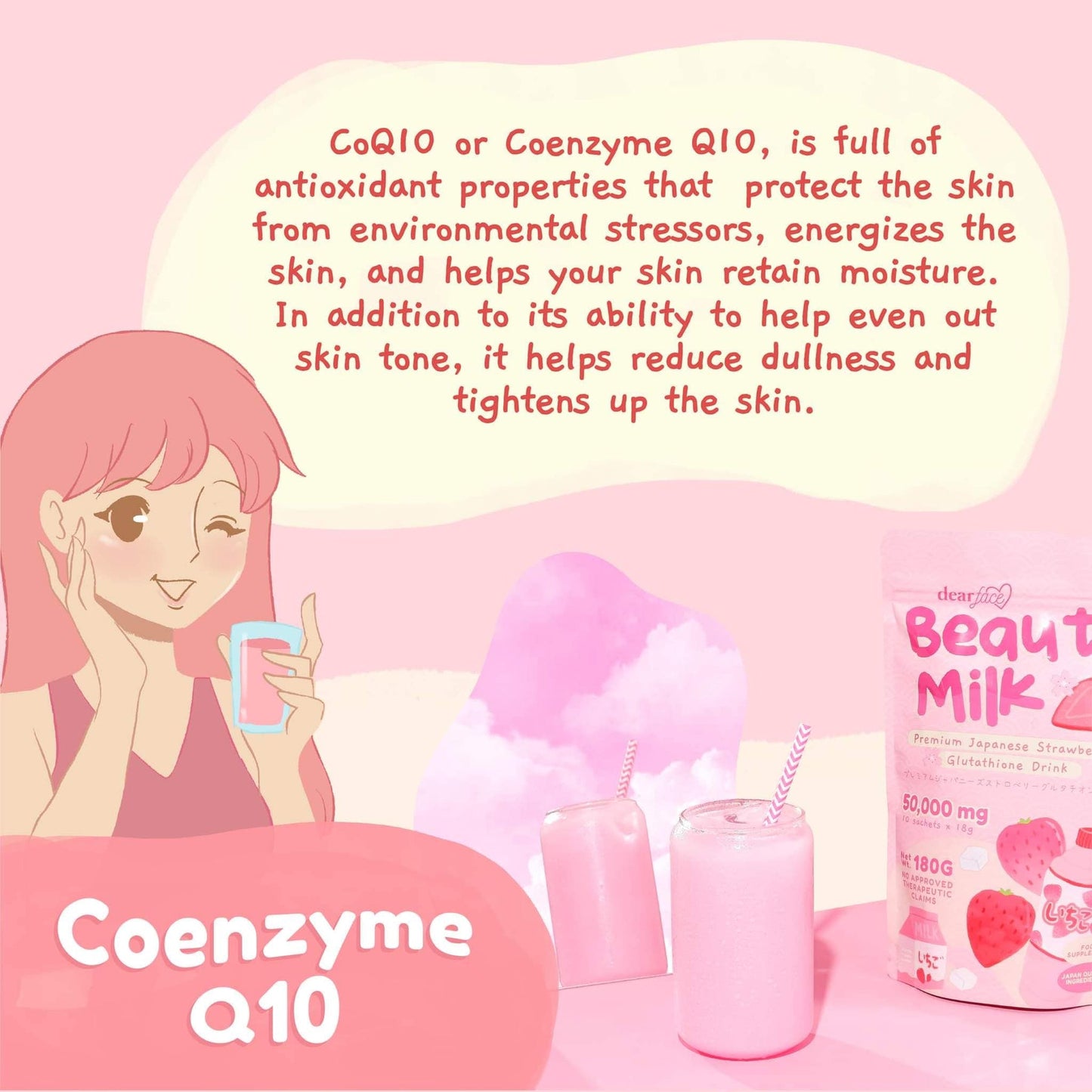Dear Face Beauty Milk Ichigo Premium Japanese Strawberry Glutathione Drink