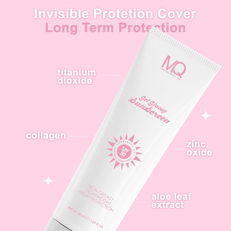 MQ Cosmetics Get Glassy Sunscreen 50ml SPF50 (Green Sunscreen)