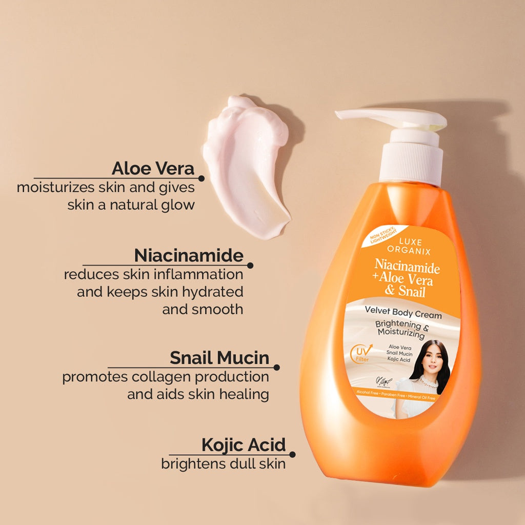 Luxe Organix Niacinamide + Aloe Vera & Snail Velvet Body Cream 400ml