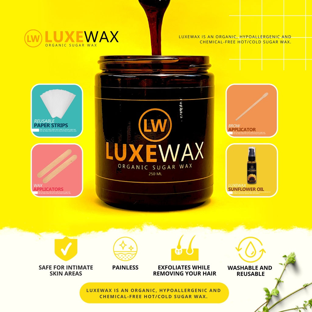 Luxewax Kit + Sunflower Oil Organic Sugar Cold Hot Wax Set Underarm Hair Legs